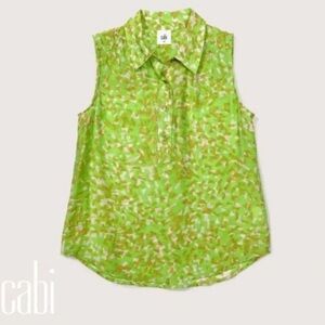 Cabi 6531 Shine Sleeveless Blouse Green Textured Print Size Small